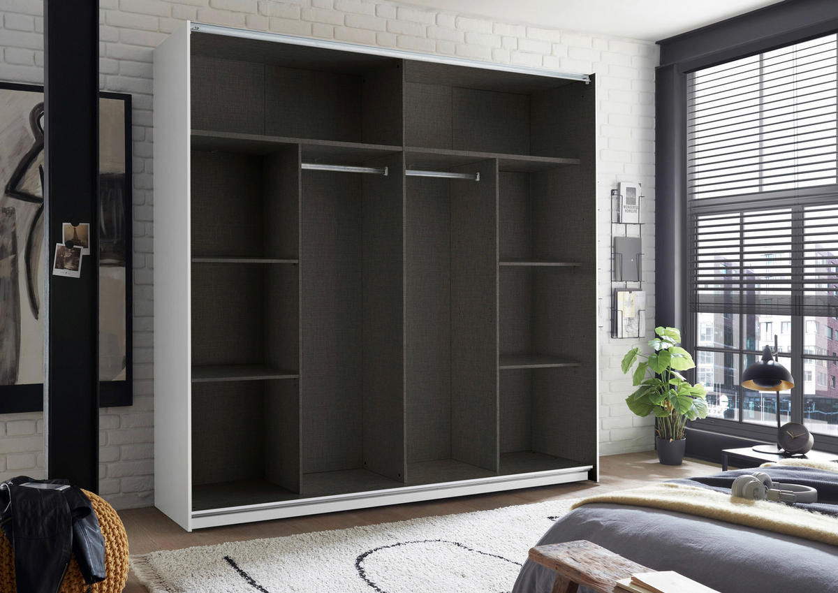 SCHWEBETÜRENSCHRANK 215/210/60 cm 2-türig Weiß  - Schwarz/Weiß, Trend, Glas/Holzwerkstoff (215/210/60cm) - Livetastic