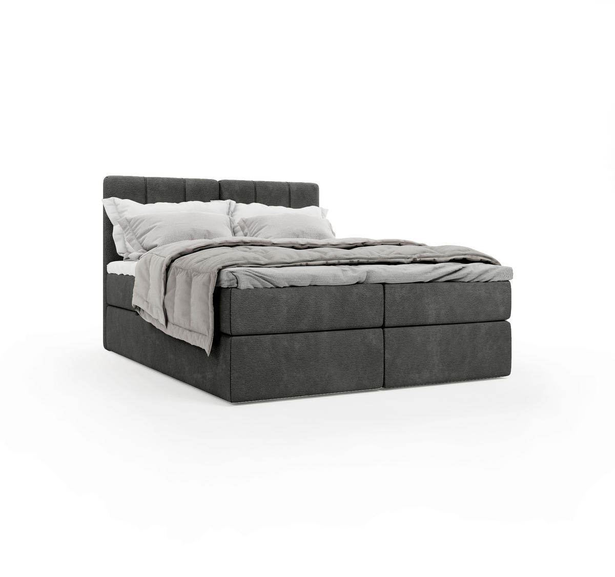 BOXBETT 160/200 cm,  in Anthrazit, gepolstertes Kopfteil, Bettkasten, Topper, Matratze, H3 = fest  - Anthrazit/Schwarz, Design, Holzwerkstoff/Kunststoff (160/200cm) - Esposa