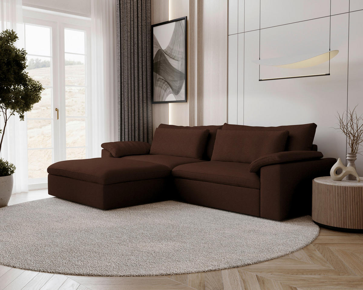 ECKSOFA  Chenille Dunkelbraun  - Dunkelbraun/Schwarz, Modern, Kunststoff/Textil (198/306cm) - Carryhome