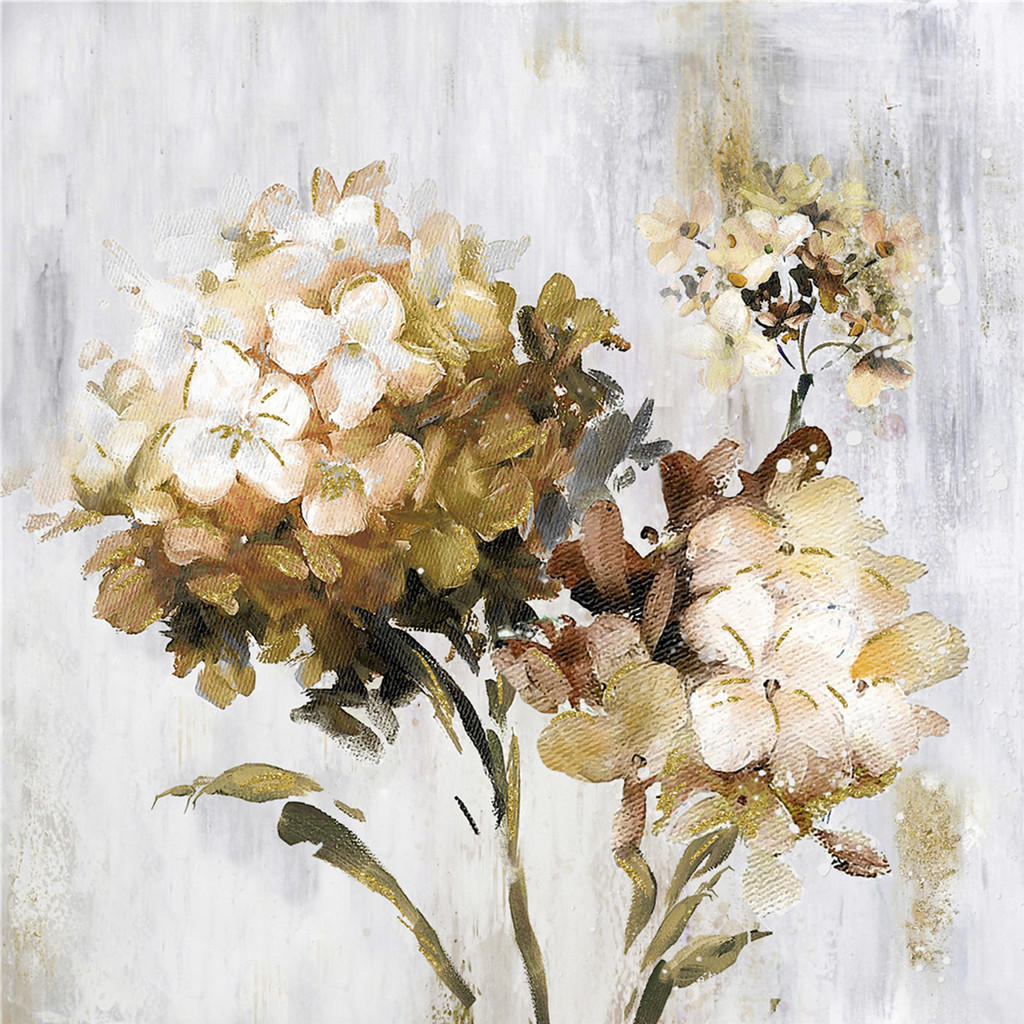 Monee UMELECKÁ TLAČ, kvety, 55/55 cm - sivá, zlatá, tmavozelená