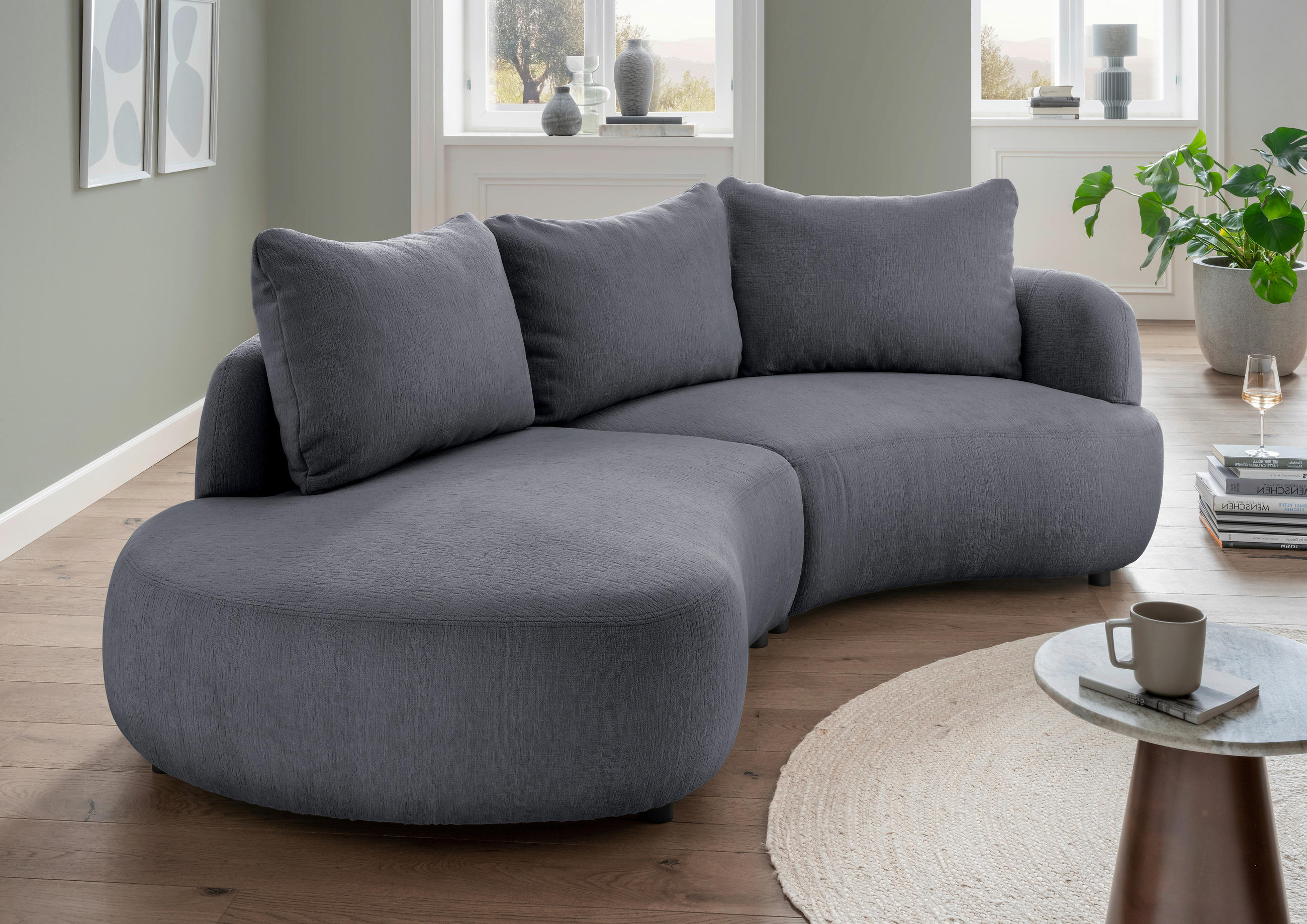 ECKSOFA in Mikrofaser Anthrazit  - Anthrazit/Schwarz, Modern, Kunststoff/Textil (250/139cm) - Livetastic