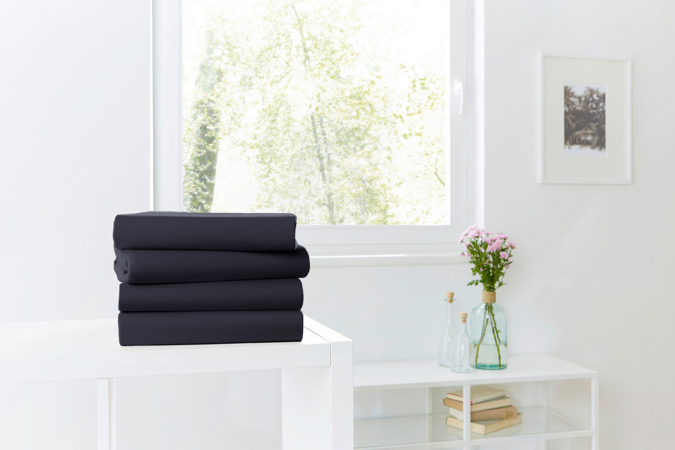 SPANNLEINTUCH 150/200 cm Jersey  - Schwarz, Basics, Textil (150/200cm)