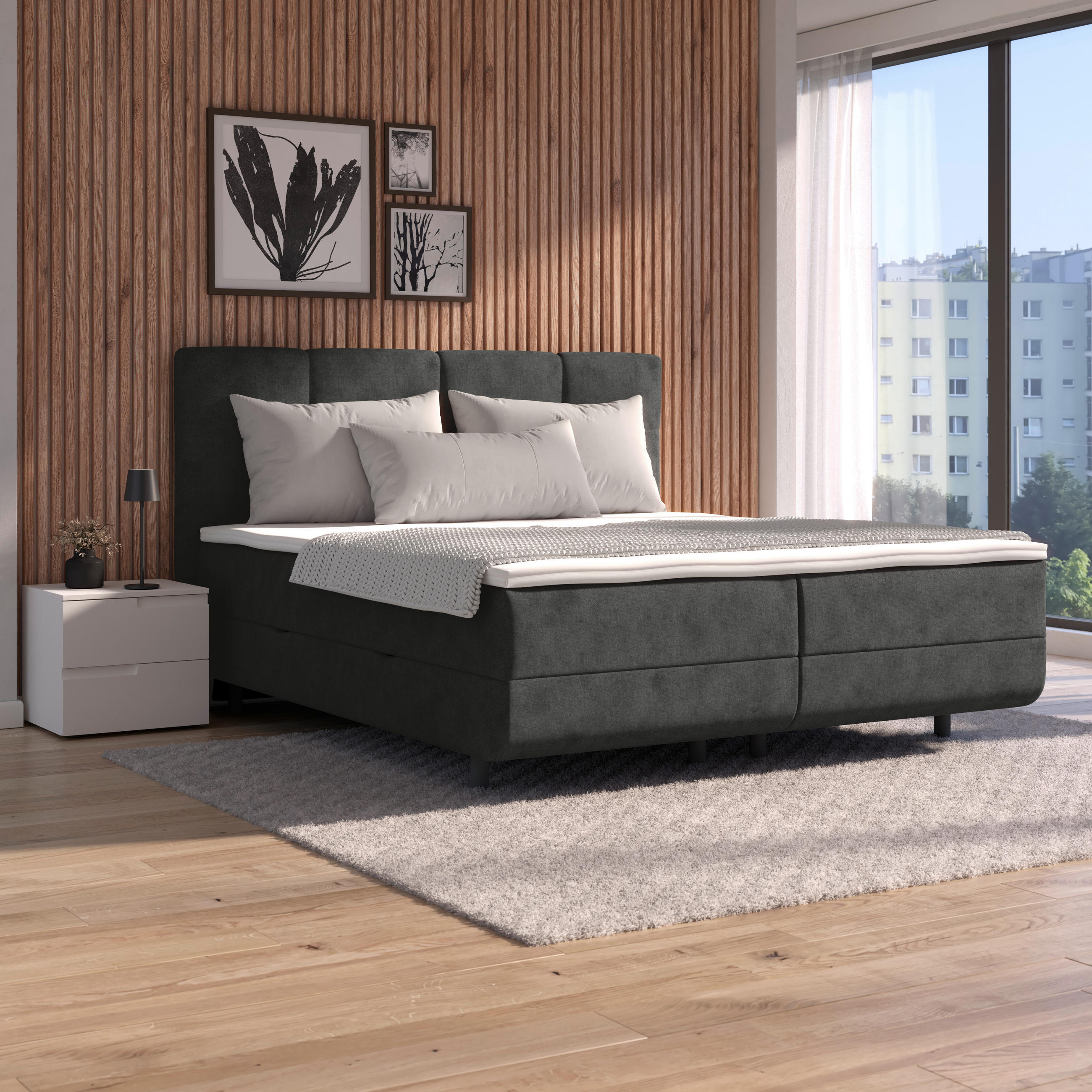 POLSTERBETT Bettkasten, Topper 180/220 cm  in Dunkelgrau  - Dunkelgrau/Schwarz, MODERN, Kunststoff/Textil (180/220cm) - MID.YOU