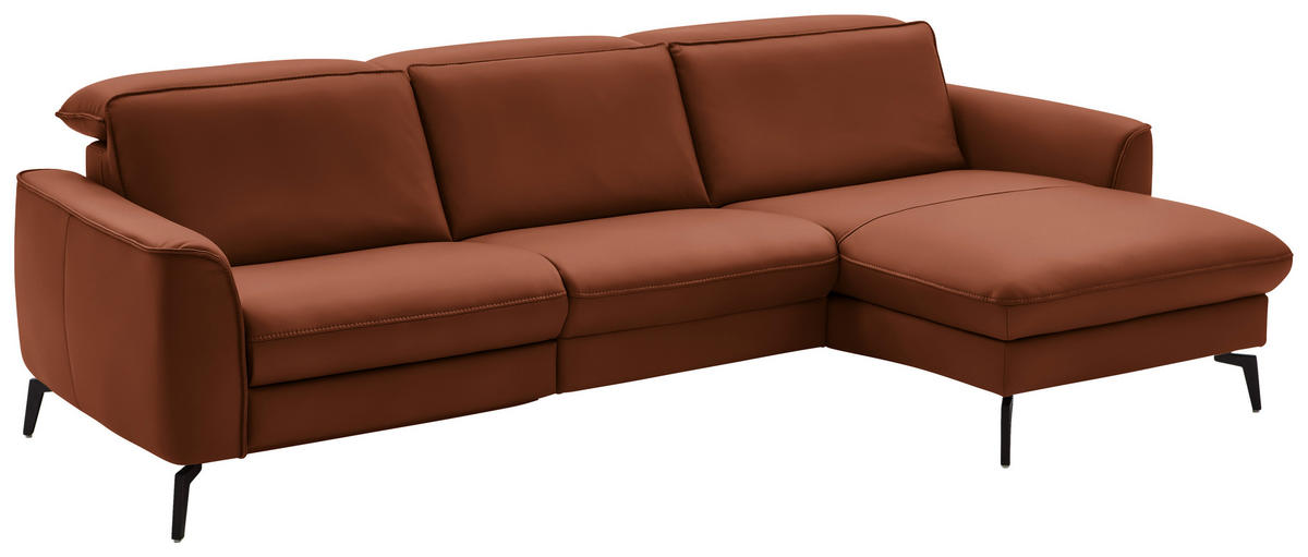 ECKSOFA in Echtleder Cognac  - Cognac/Schwarz, Natur, Leder/Metall (281/168cm) - Valdera