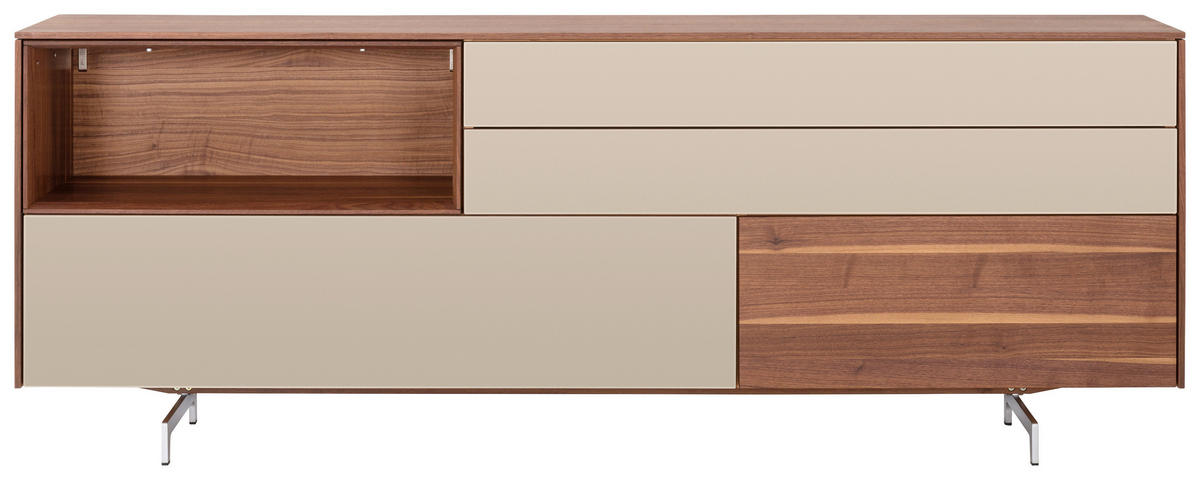 ANRICHTE Nussbaumfarben  212,9/79,6/41,8 cm  - Edelstahlfarben/Nussbaumfarben, Design, Glas/Holz (212,9/79,6/41,8cm) - Team 7