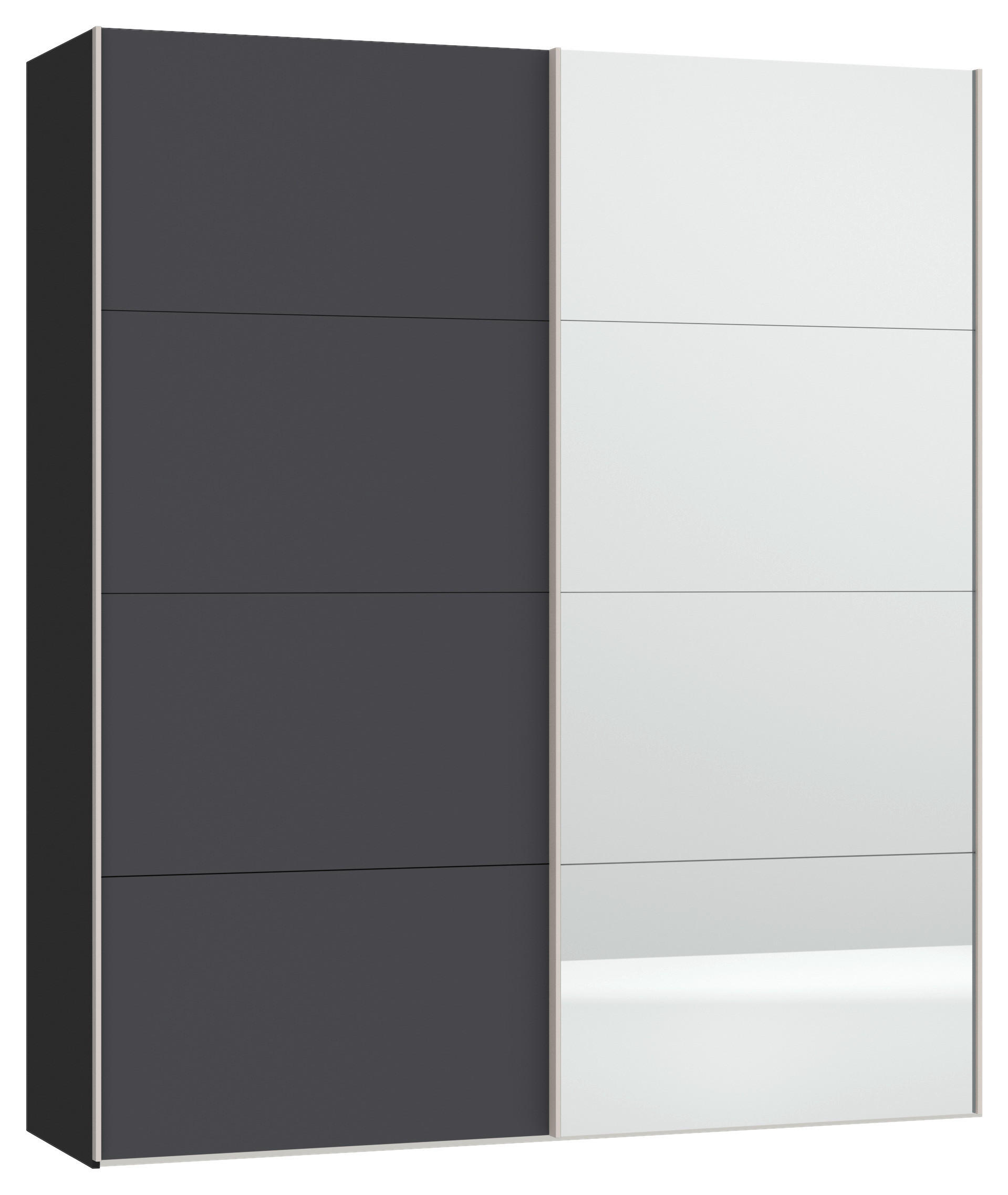 SCHWEBETÜRENSCHRANK 203/236/65 cm 2-türig Anthrazit, Schwarz  - Edelstahlfarben/Anthrazit, Design, Glas/Holzwerkstoff (203/236/65cm) - Boxxx