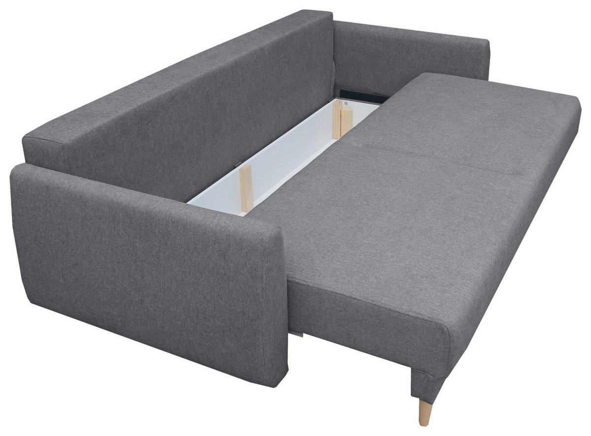 SCHLAFSOFA  mit Liegefunktion, Schlafen auf Sitzhöhe, Rücken echt Webstoff Grau  - Buchefarben/Grau, KONVENTIONELL, Holz/Textil (220/90/95cm) - Carryhome