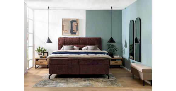 BOXSPRINGBETT 180/200 cm,  in Dunkelrot, Topper, H2 + H2 = mittel  - Schwarz/Dunkelrot, Design, Textil/Metall (180/200cm) - Esposa