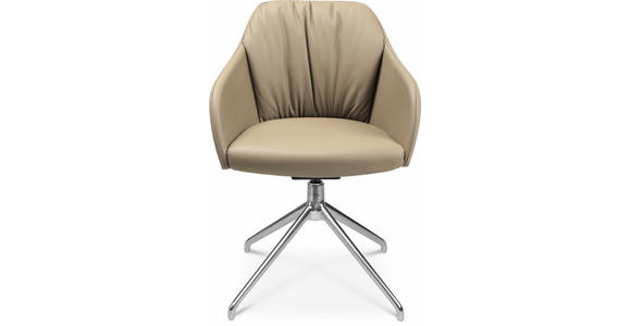 ARMLEHNSTUHL in Aluminium Echtleder pigmentiert - Beige/Alufarben, Design, Leder/Metall (58/81,5-84,5/60cm) - Johann Jakob