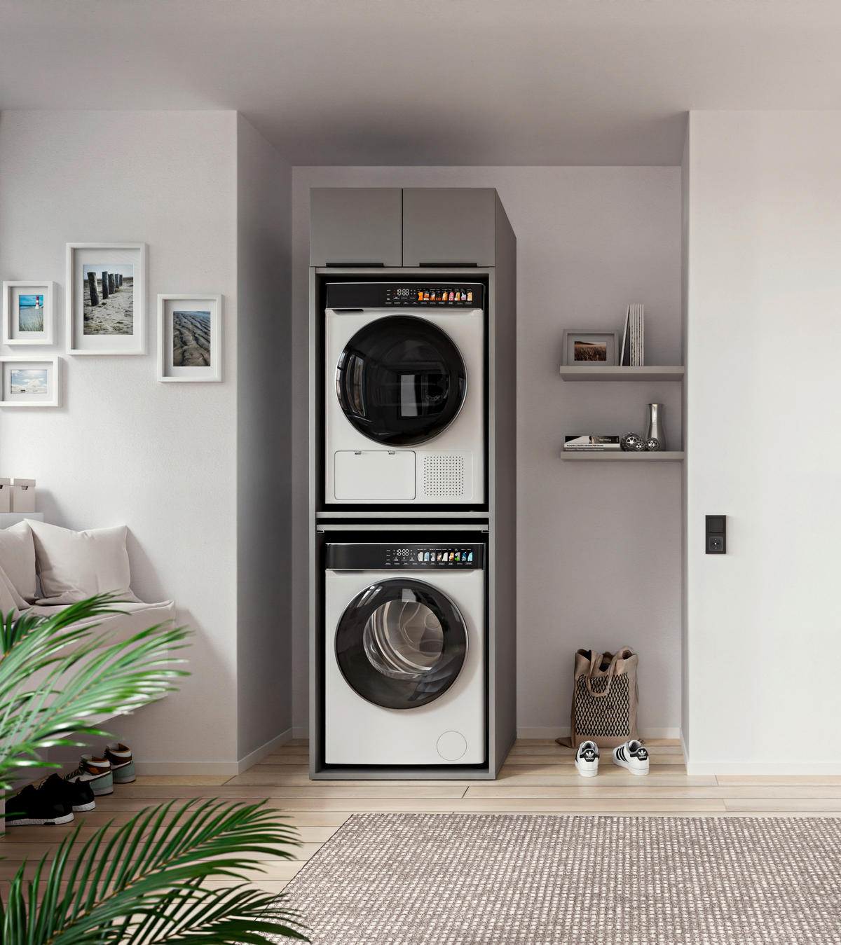 WASCHMASCHINENSCHRANK 70/220/68 cm  in Grau  - Schwarz/Grau, Basics, Holzwerkstoff/Kunststoff (70/220/68cm) - MID.YOU