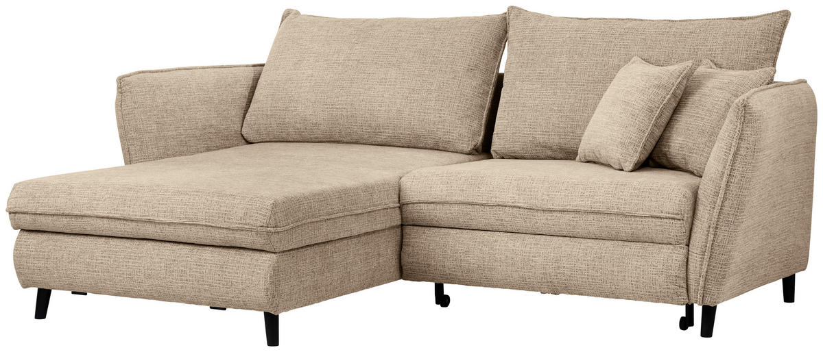 ECKSOFA inkl. Funktionen Beige Struktur  - Beige/Schwarz, Design, Holz/Textil (245/161cm) - Stylife