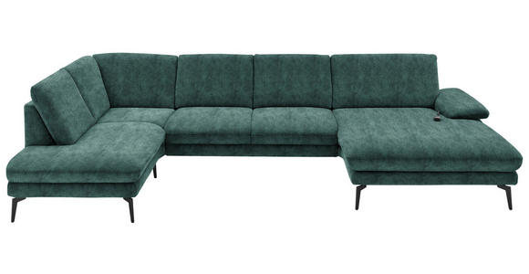 WOHNLANDSCHAFT in Velours Blau, Grün - Blau/Schwarz, Design, Textil/Metall (208/344/180cm) - Dieter Knoll
