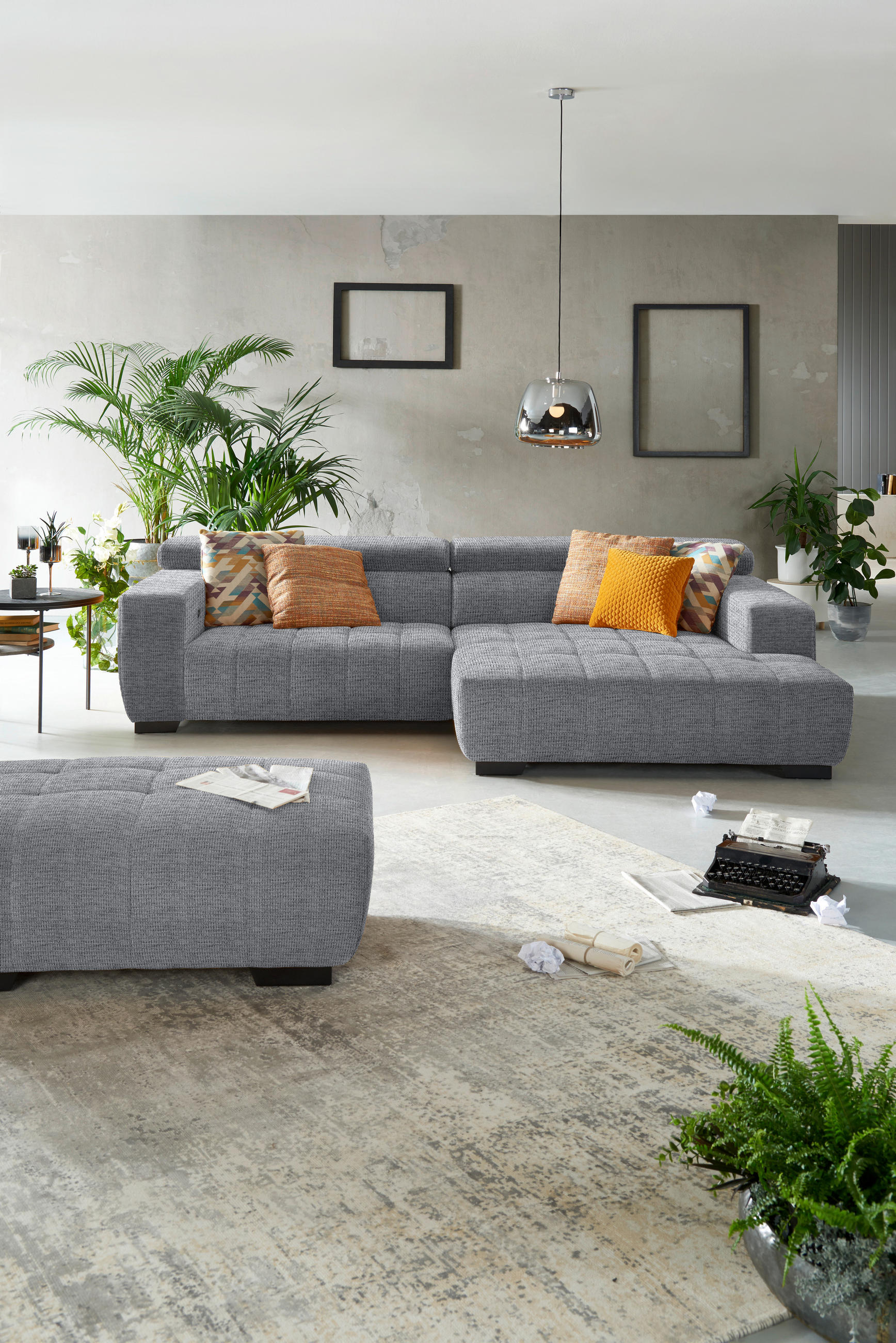 ECKSOFA in Webstoff Grau  - Schwarz/Grau, Konventionell, Textil/Metall (279/182cm) - Hom`in