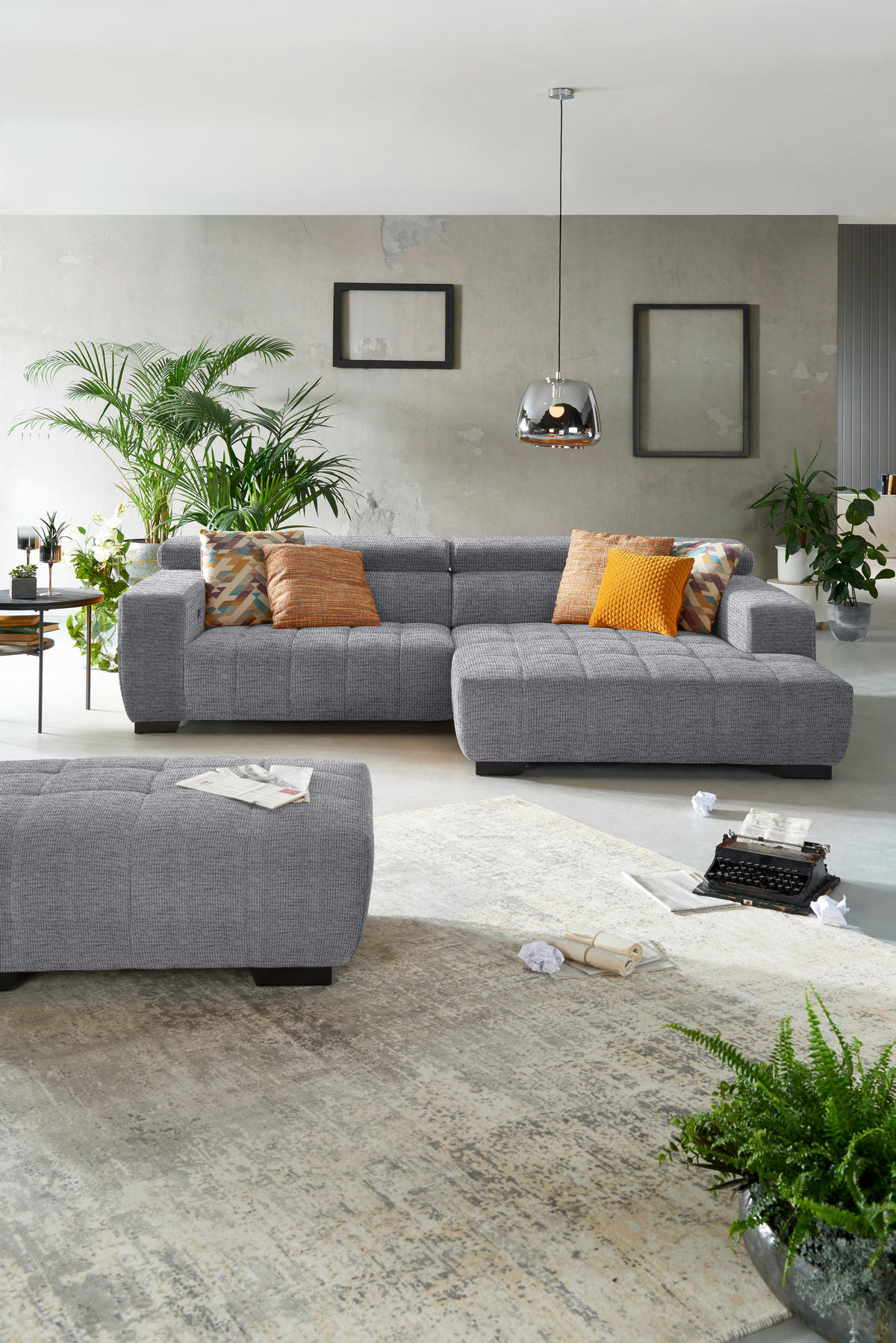 ECKSOFA in Webstoff Grau  - Schwarz/Grau, Konventionell, Textil/Metall (279/182cm) - Hom`in