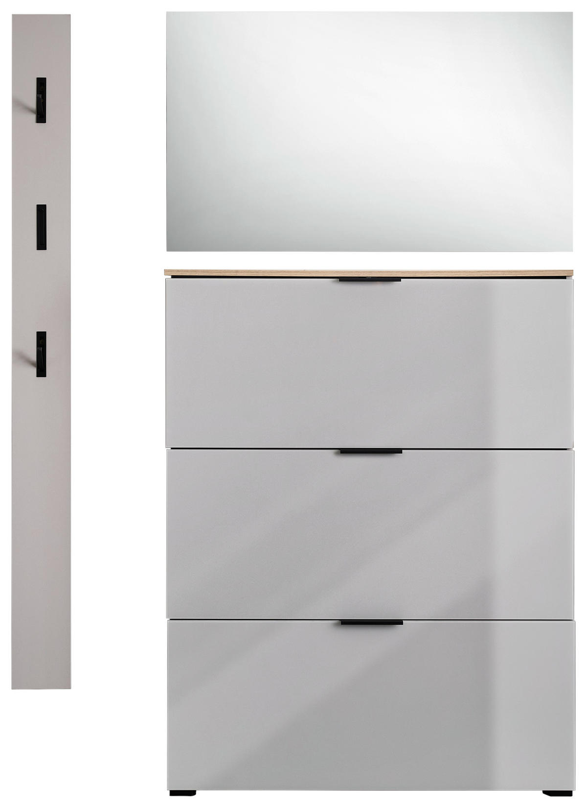GARDEROBE 3-teilig  in 125/200/19 cm  - Kaschmir/Eichefarben, Design, Glas/Holzwerkstoff (125/200/19cm) - Voleo