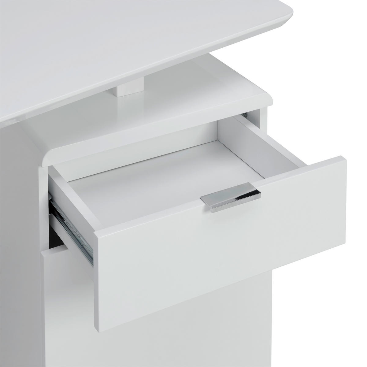 SCHREIBTISCH  Weiß, Nickelfarben, Weiß Hochglanz Stauraum  - Chromfarben/Weiß Hochglanz, MODERN, Holzwerkstoff/Metall (150/76/74cm) - MID.YOU