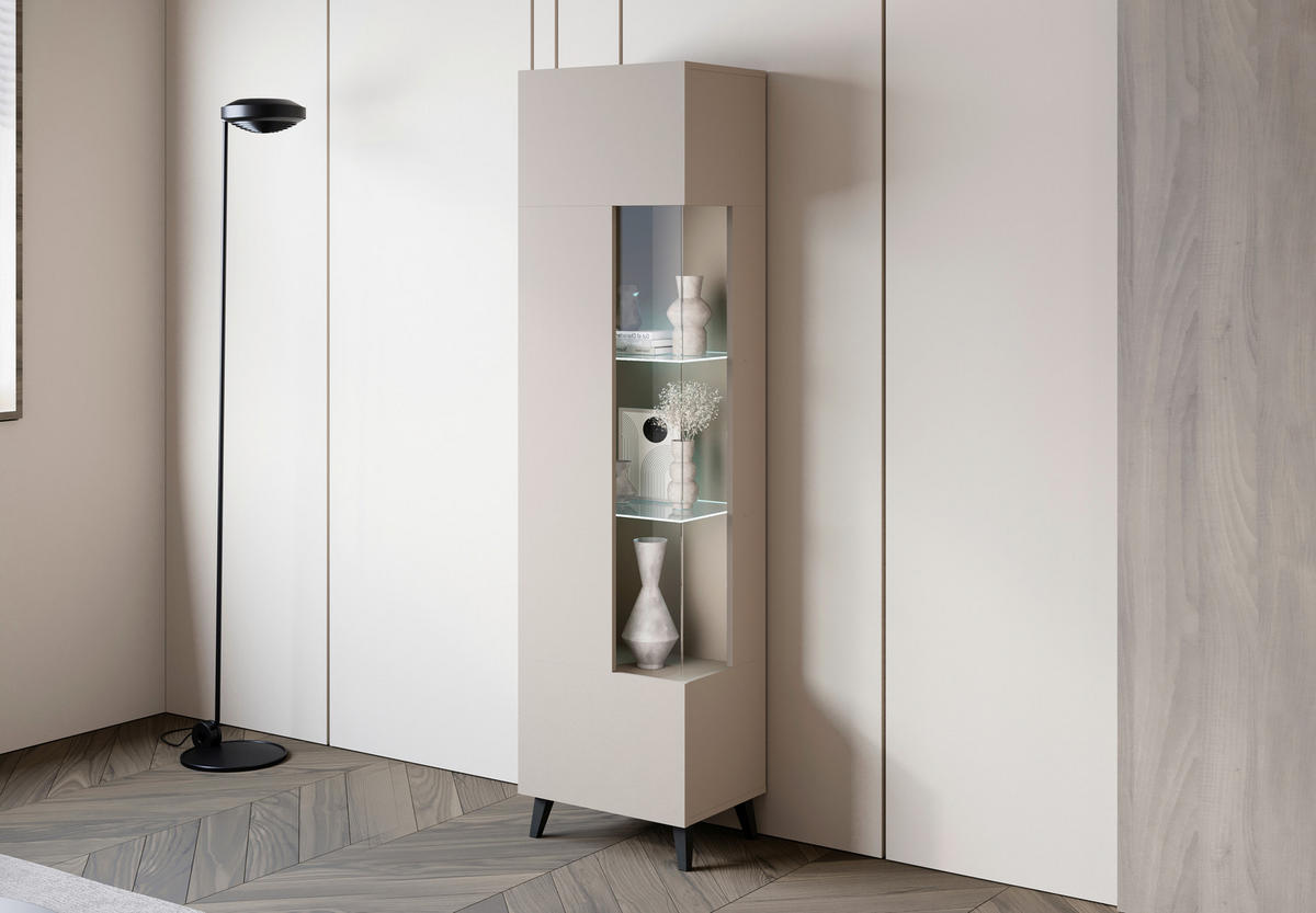 VITRINE in Kaschmir  - Kaschmir/Schwarz, Design, Glas/Holzwerkstoff (45/169,5/32,5cm) - P & B