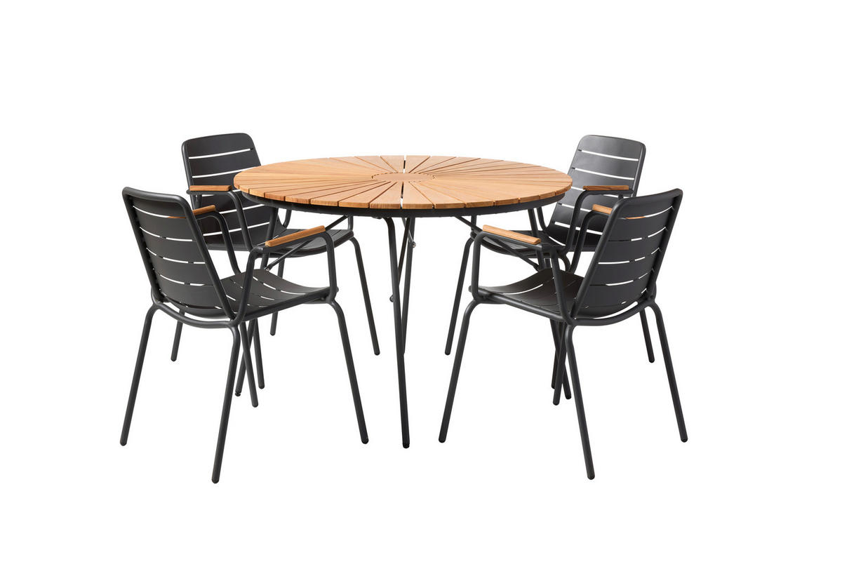 GARTENTISCHGRUPPE  - Anthrazit/Teakfarben, Natur, Holz/Metall (160/160/78cm) - Gardenson