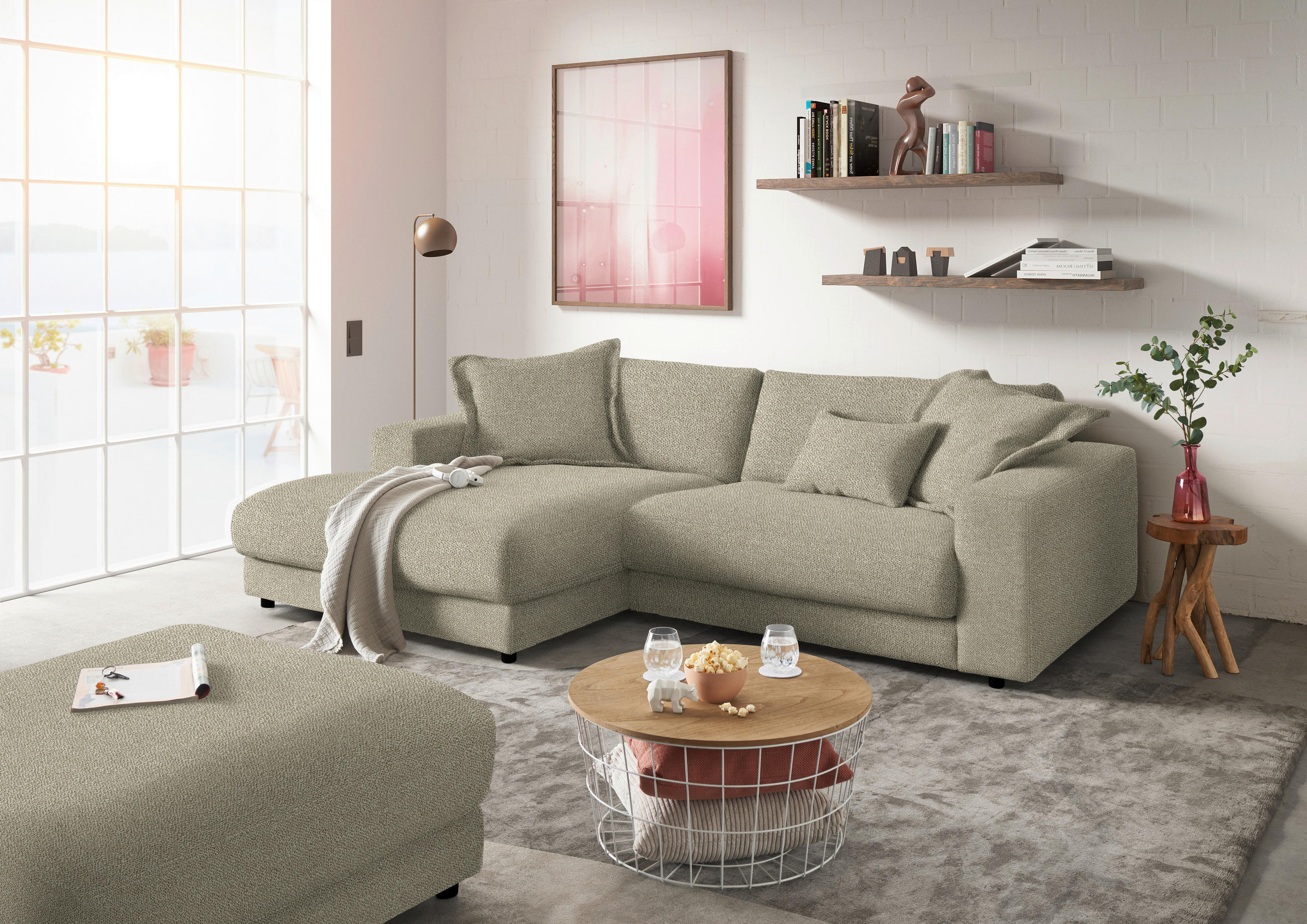 ECKSOFA in Flachgewebe Hellgrün  - Schwarz/Hellgrün, Design, Kunststoff/Textil (190/270cm) - Lomoco
