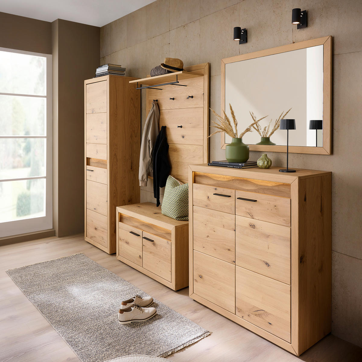 GARDEROBENSCHRANK  in 63,8/199/40 cm  - Eichefarben/Schwarz, KONVENTIONELL, Holz/Metall (63,8/199/40cm) - Linea Natura