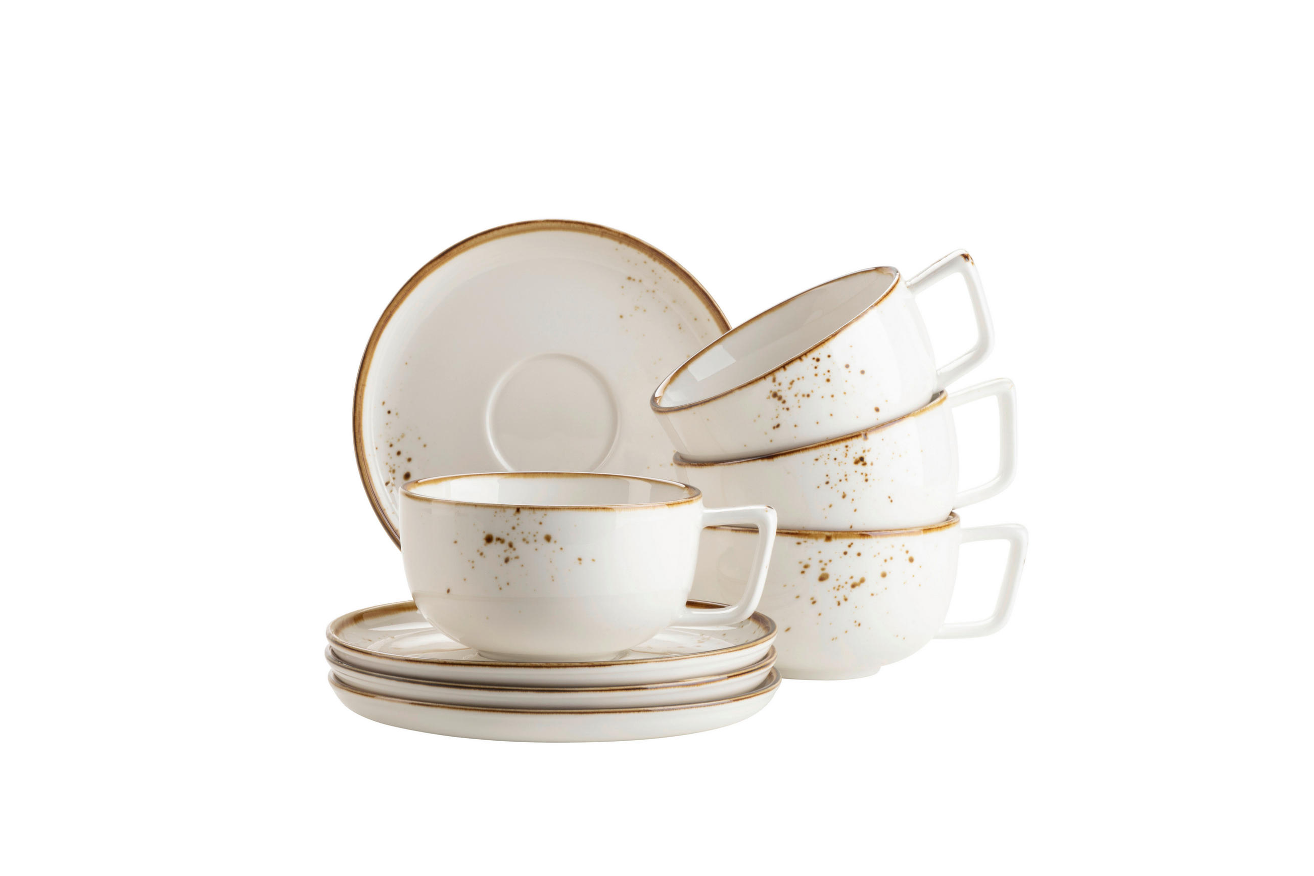 Tassenset Pintar Porzellan 8--teilig. D: 14 cm Braun Weiß