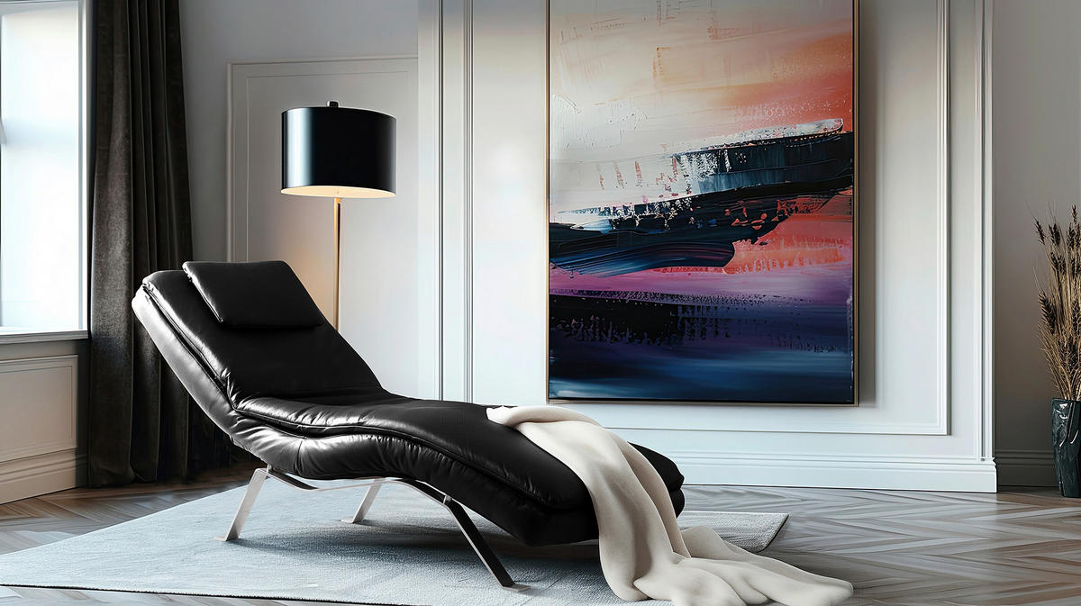 RELAXLIEGE in Echtleder Schwarz  - Silberfarben/Schwarz, Design, Leder/Metall (65/95/171cm) - Celina Home