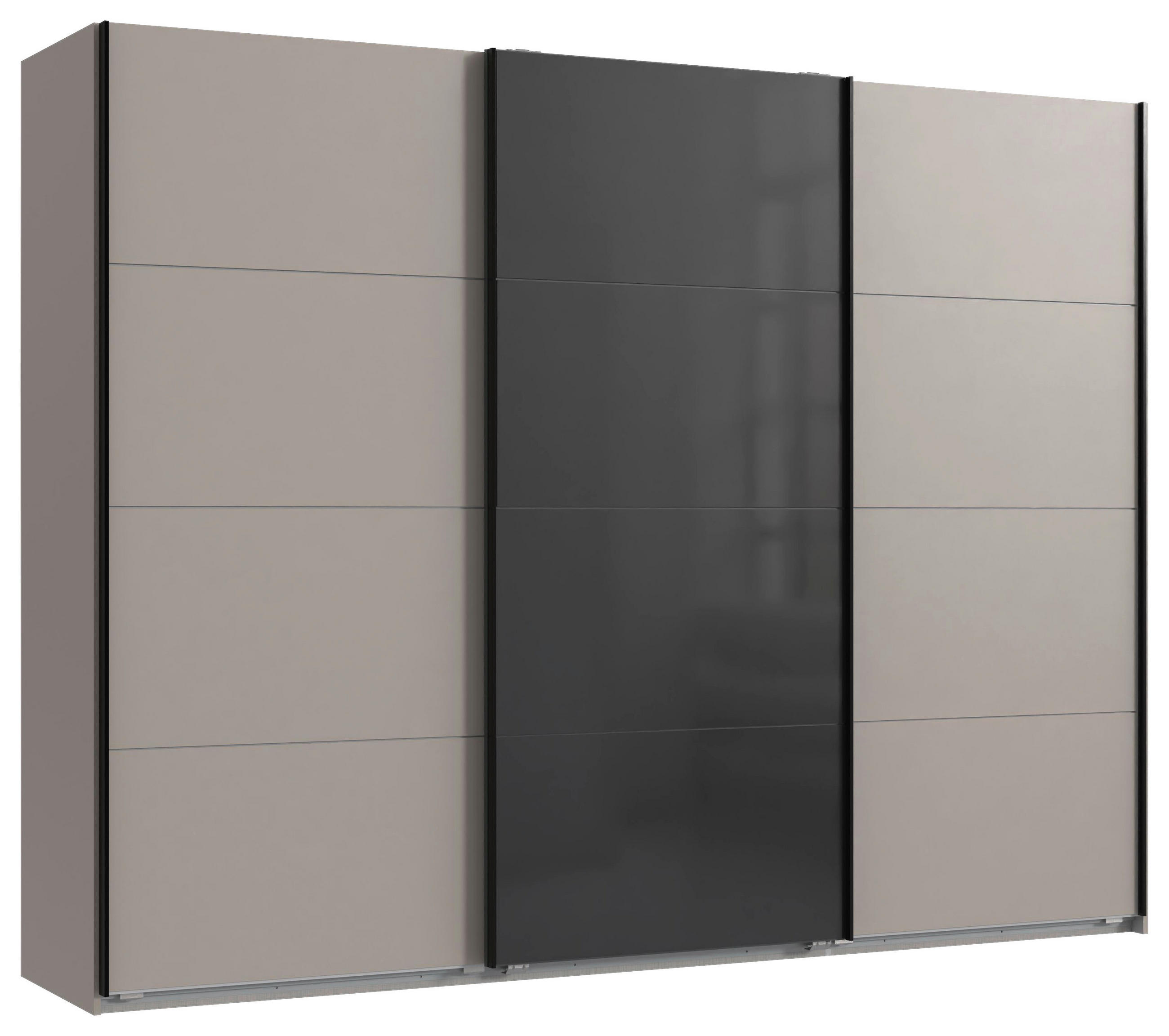 SCHWEBETÜRENSCHRANK 270/208/65 cm 3-türig Graphitfarben, Schwarz, Sahara  - Schwarz/Graphitfarben, Design, Glas/Holzwerkstoff (270/208/65cm) - Carryhome
