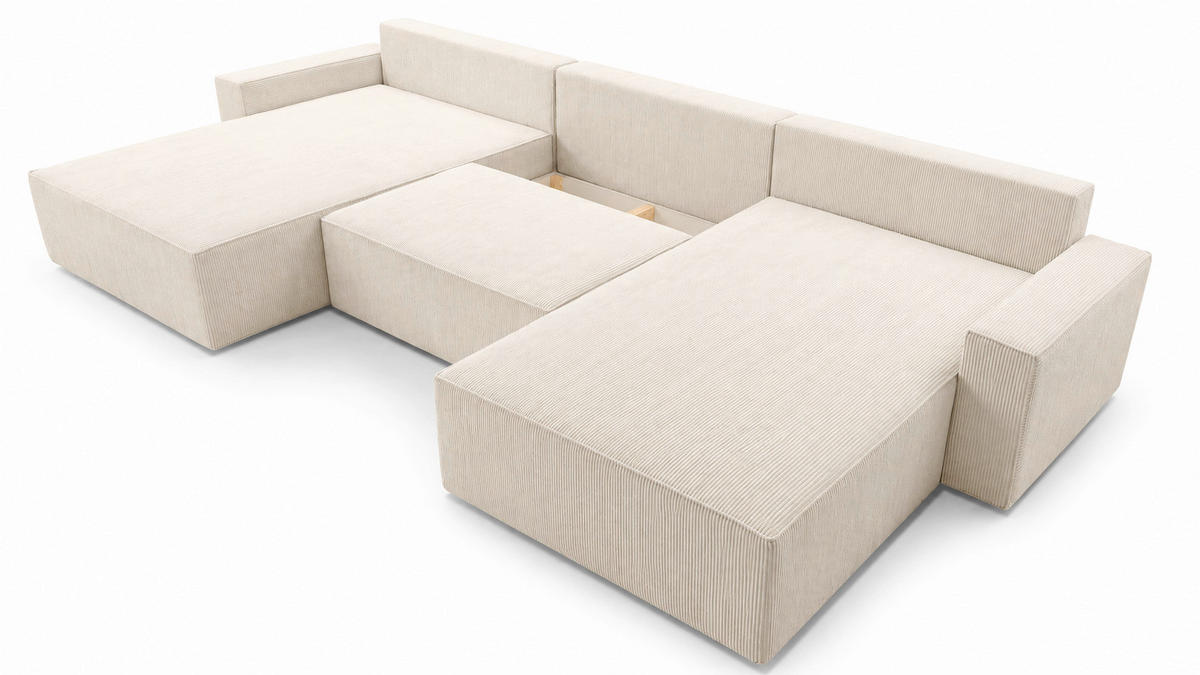 WOHNLANDSCHAFT BRAZIL U in Beige  - Beige/Schwarz, Design, Kunststoff/Textil (200/410/200cm) - MID.YOU