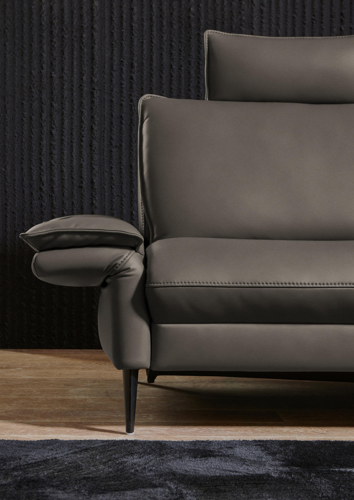 ECKSOFA in Echtleder Graubraun  - Graubraun/Schwarz, Design, Leder/Metall (334/172cm) - Valdera
