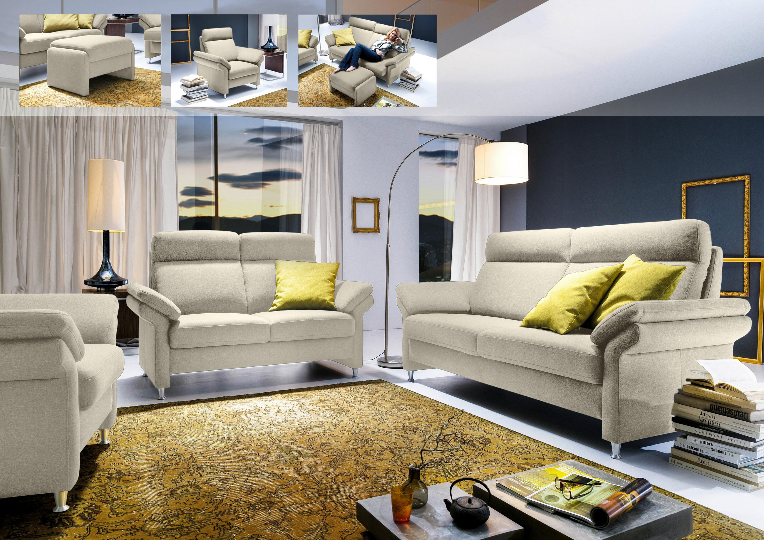 3-SITZER-SOFA in Flachgewebe Naturfarben  - Alufarben/Naturfarben, Modern, Textil/Metall (196/103/89cm) - Pure Home Comfort