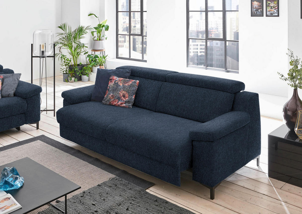 3-SITZER-SOFA in Chenille Blau  - Blau/Schwarz, Design, Textil/Metall (230/104/104cm) - Valdera
