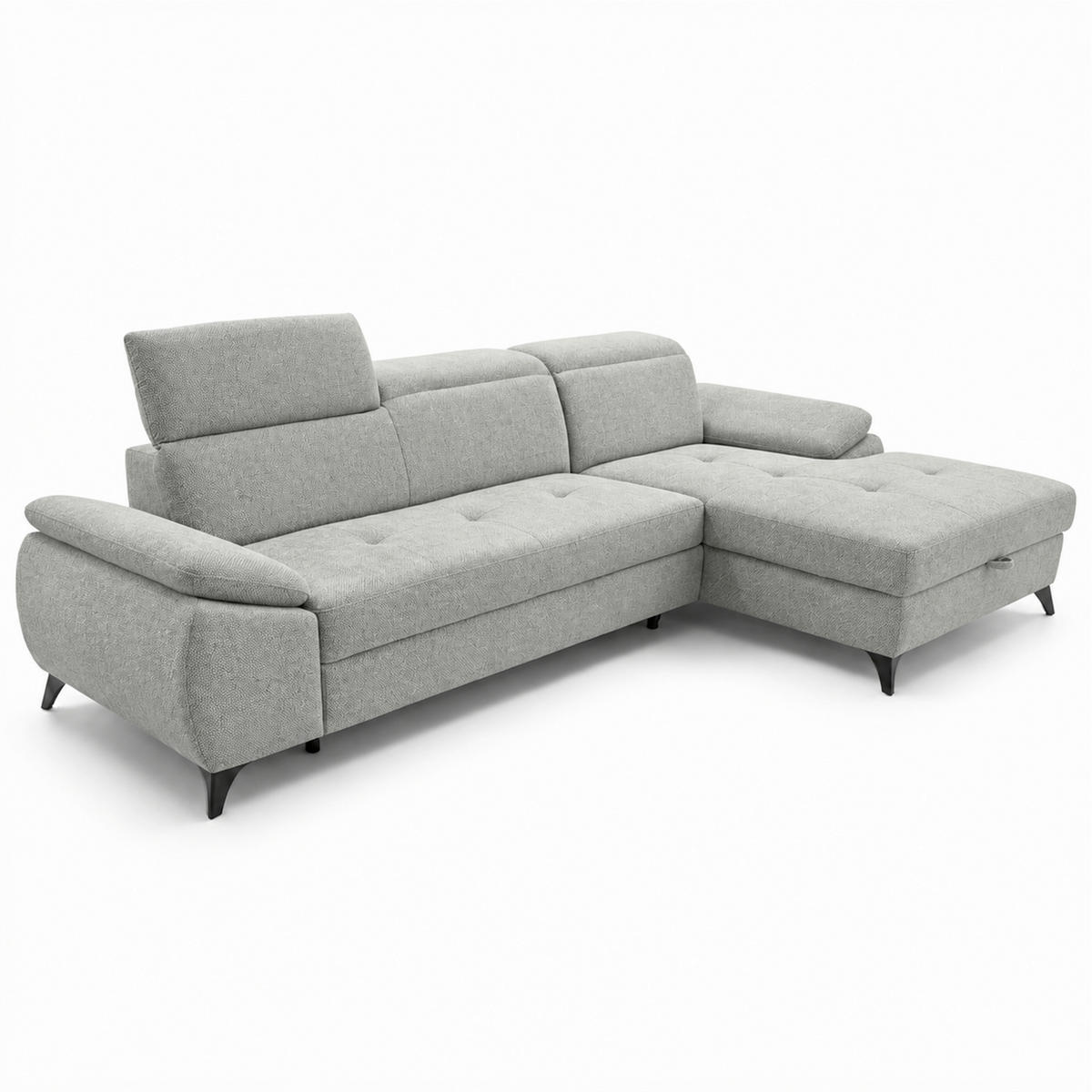 ECKSOFA  Struktur Hellgrau  - Hellgrau/Schwarz, Basics, Holz/Holzwerkstoff (281/166cm) - MID.YOU