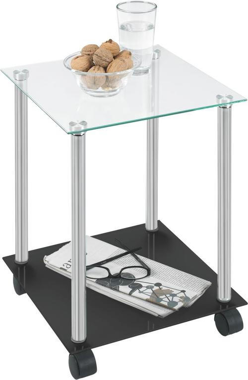 BEISTELLTISCH 34/34/45 cm Schwarz, Chromfarben quadratisch  - Chromfarben/Schwarz, Design, Glas/Kunststoff (34/34/45cm)