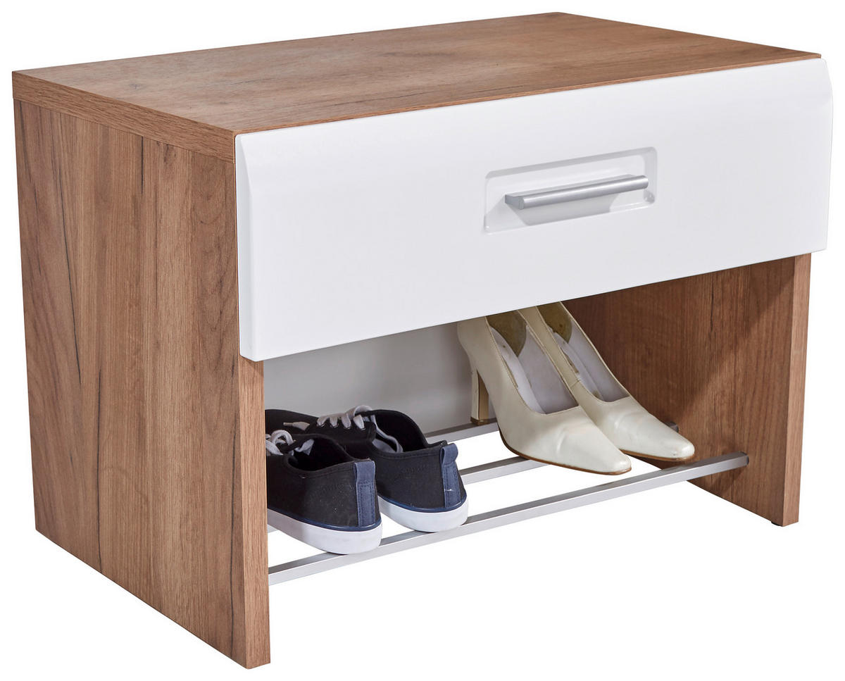 KLUPA ZA PREDSOBLJE  bijela, boje hrasta  drvni materijal  - bijela/boje hrasta, Design, drvni materijal/plastika (70/44/36cm) - Xora