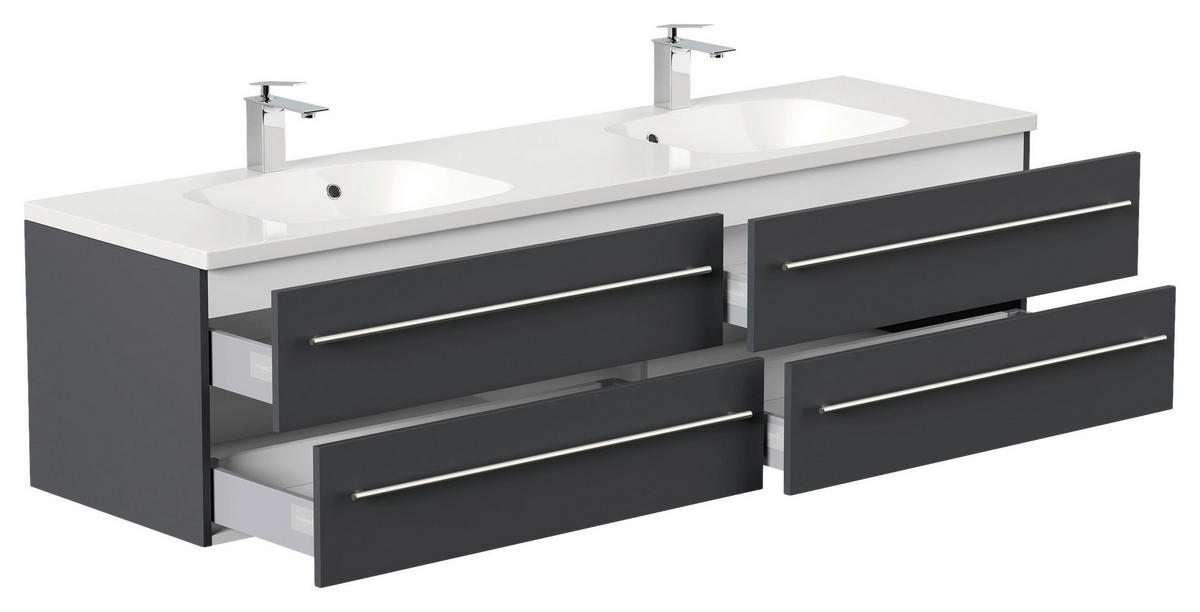 WASCHTISCHKOMBI 180 cm  - Graphitfarben/Weiß, Basics, Holzwerkstoff/Stein (180cm) - MID.YOU