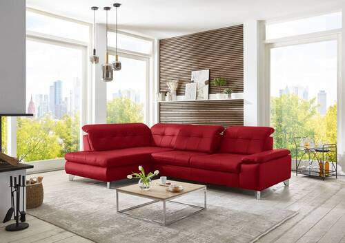 ECKSOFA in Echtleder Rot  - Rot, Basics, Leder/Metall (211/309cm) - Beldomo Speed