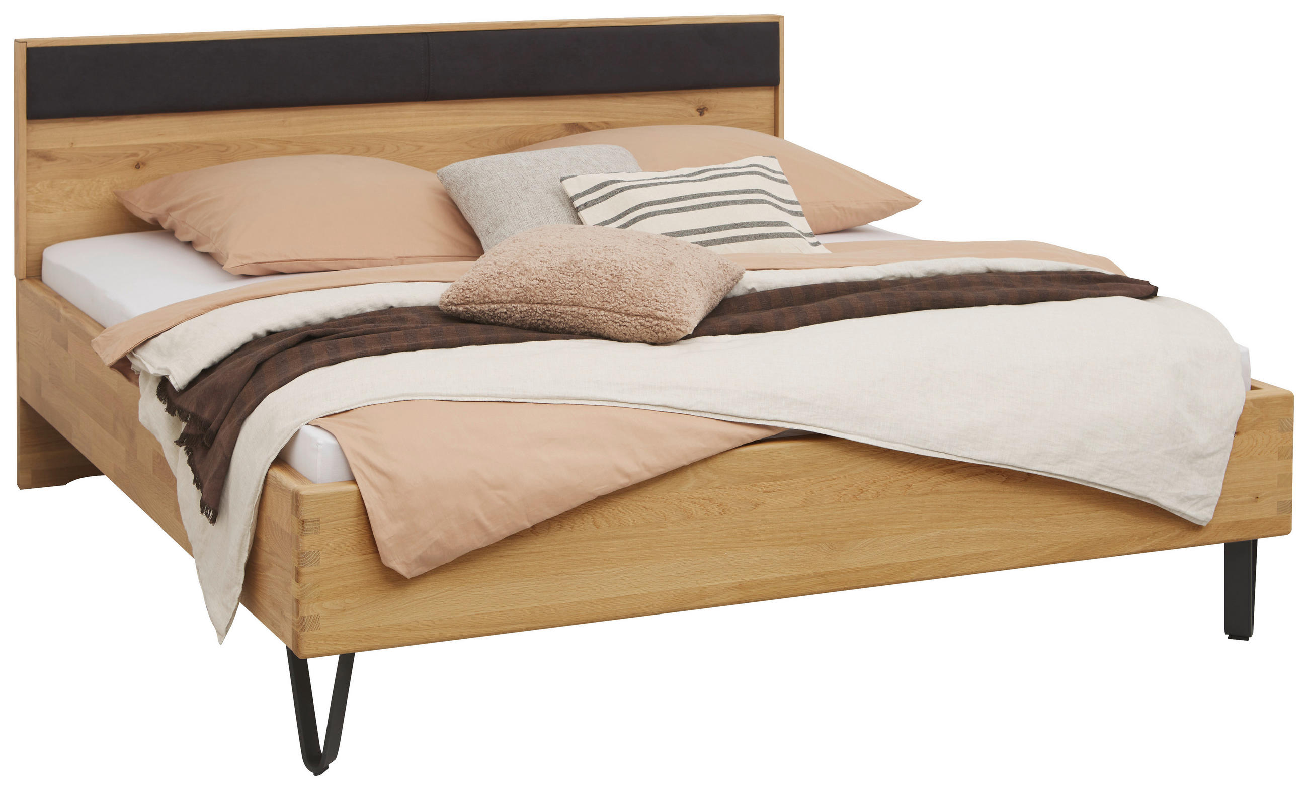 BETT 180/200 cm  in Schwarz, Wildeiche  - Wildeiche/Schwarz, Design, Holz/Textil (180/200cm) - Valnatura