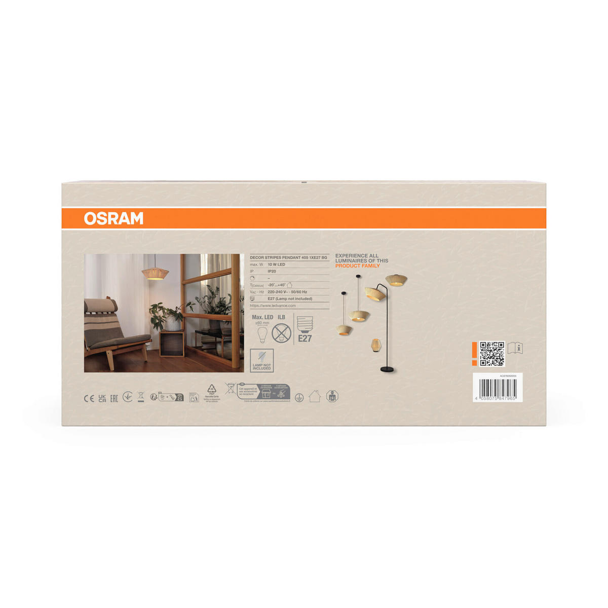 HÄNGELEUCHTE 40,5/120 cm  - Beige, Basics, Textil/Metall (40,5/120cm) - Osram