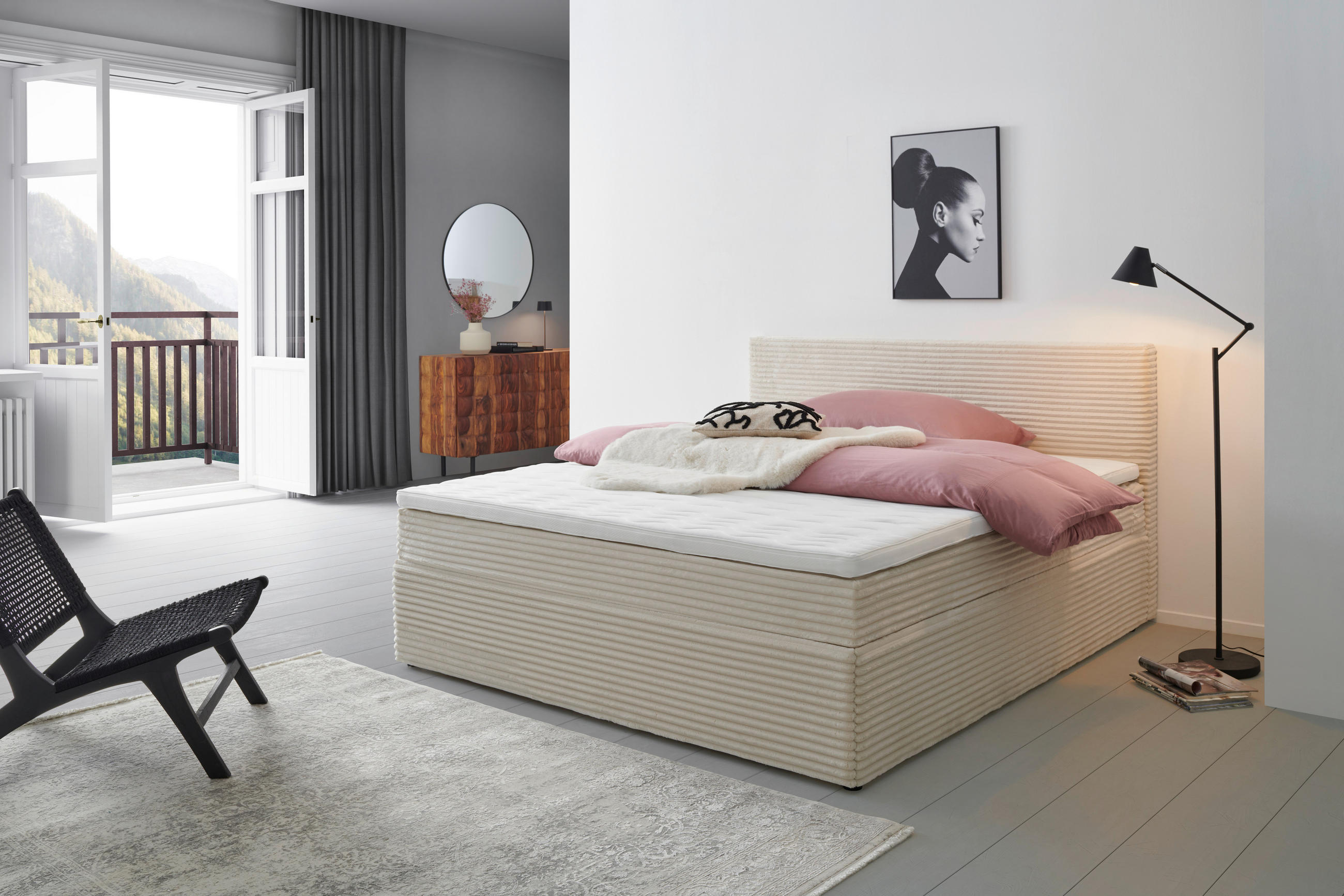 BOXBETT 180/200 cm  in Creme  - Creme/Schwarz, Basics, Holz/Kunststoff (180/200cm) - Livetastic