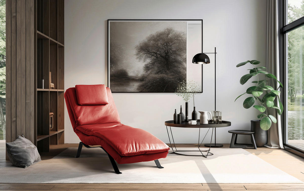 RELAXLIEGE Echtleder Rot  - Rot/Schwarz, Design, Leder/Metall (65/95/171cm) - Celina Home