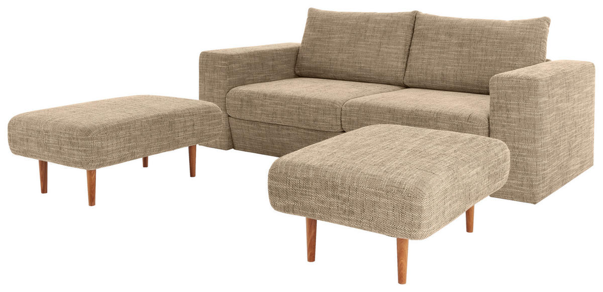 ZWEISITZER-SOFA inkl. Hocker Webstoff Braun, Beige  - Beige/Schwarz, Design, Kunststoff/Textil (172/96/107cm) - LOOKS by W.Joop