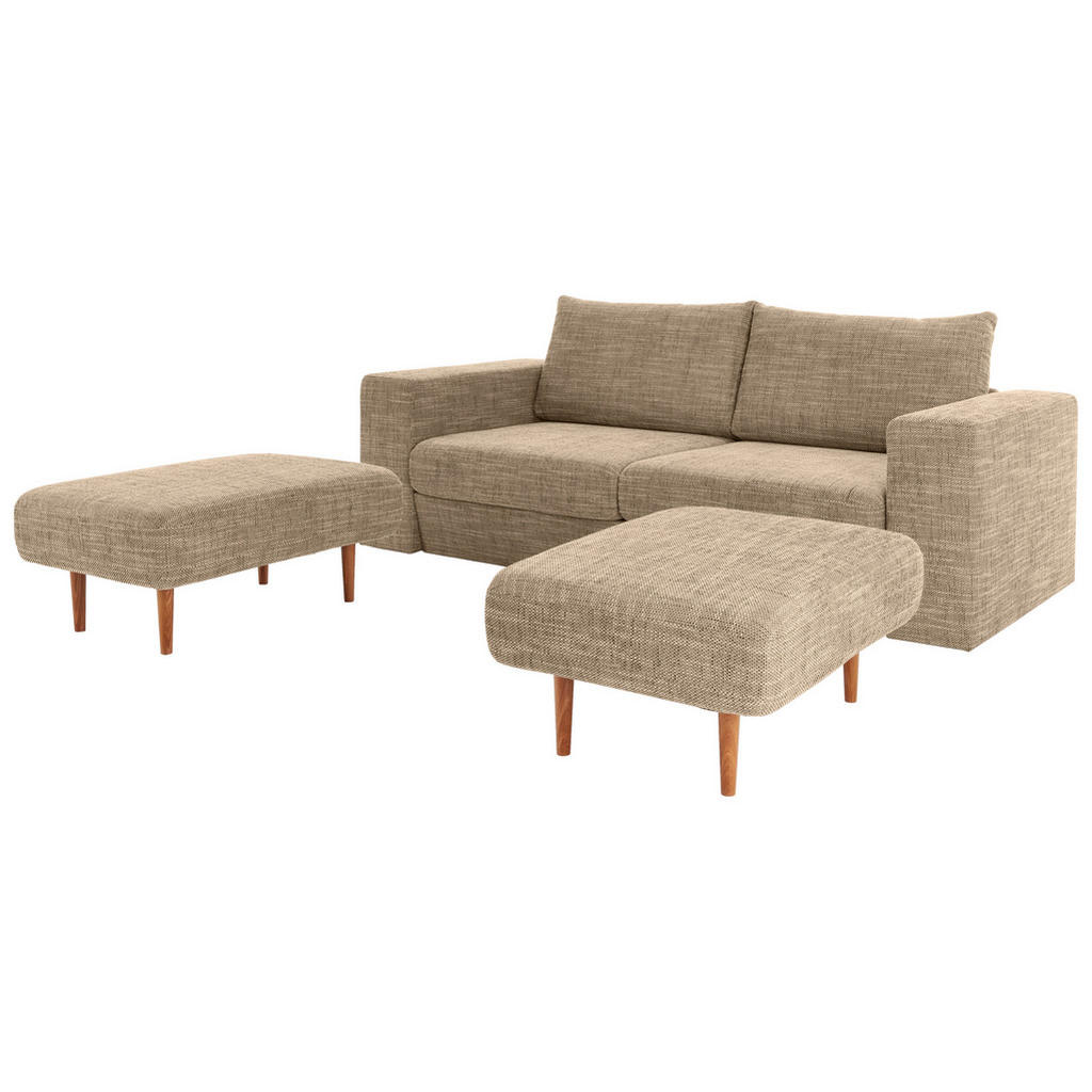 Thumbnail - Looks by W.Joop Dreisitzer-Sofa Looks V-1, Braun, Beige, Textil, Eiche, massiv, 2-Sitzer, 212x96x107 cm, Made in EU, Woh...