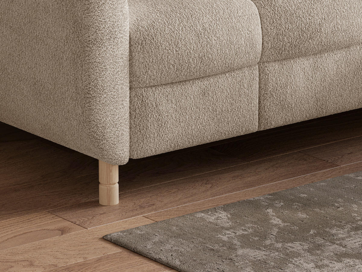 ECKSOFA BUN in Bouclé Beige  - Elfenbein/Beige, Design, Holz/Textil (209/276cm) - MID.YOU