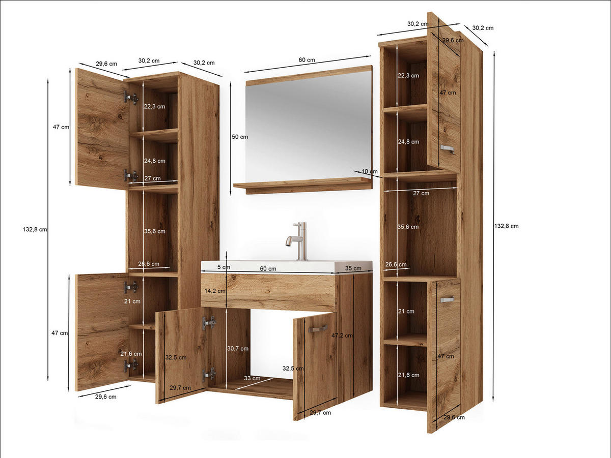 BADEZIMMER 5-teilig  in  - Kaschmir/Beige, LIFESTYLE, Keramik/Holzwerkstoff (120,4/132,8/35cm) - P & B