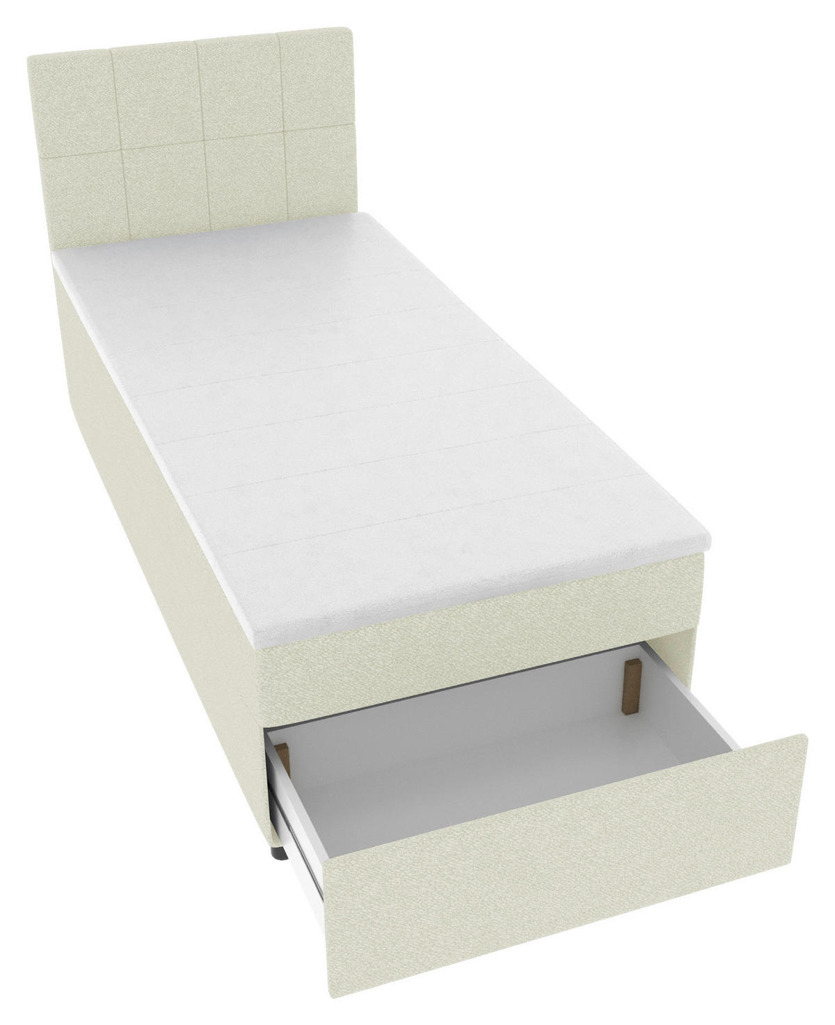 BOXBETT 90/200 cm,  in Creme, Matratze, Topper, Bettschublade, H3 = fest  - Creme/Schwarz, KONVENTIONELL, Kunststoff/Textil (90/200cm) - Boxxx