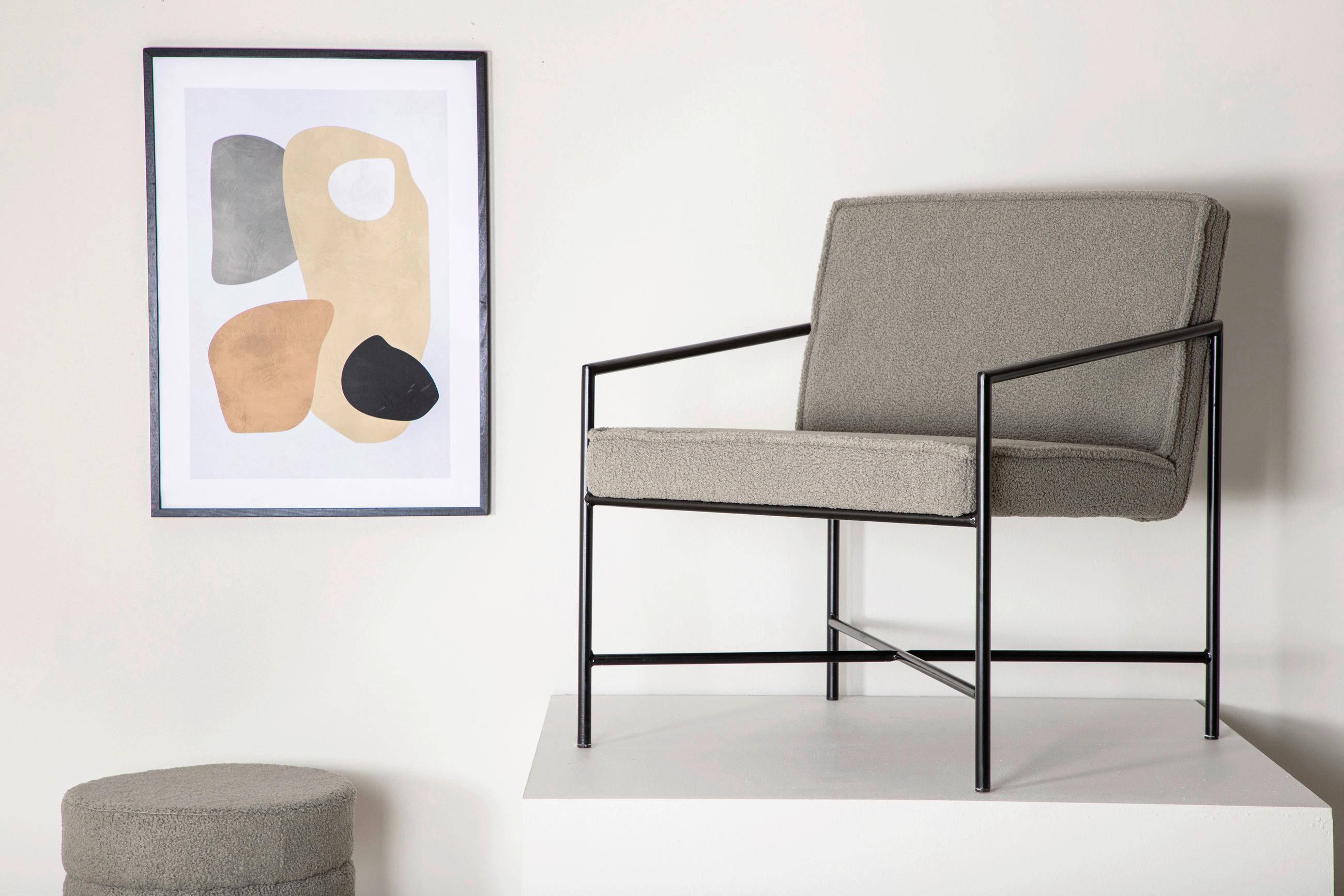 SESSEL in Teddystoff Schwarz, Beige  - Beige/Schwarz, Design, Textil/Metall (66/78/65cm) - Livetastic