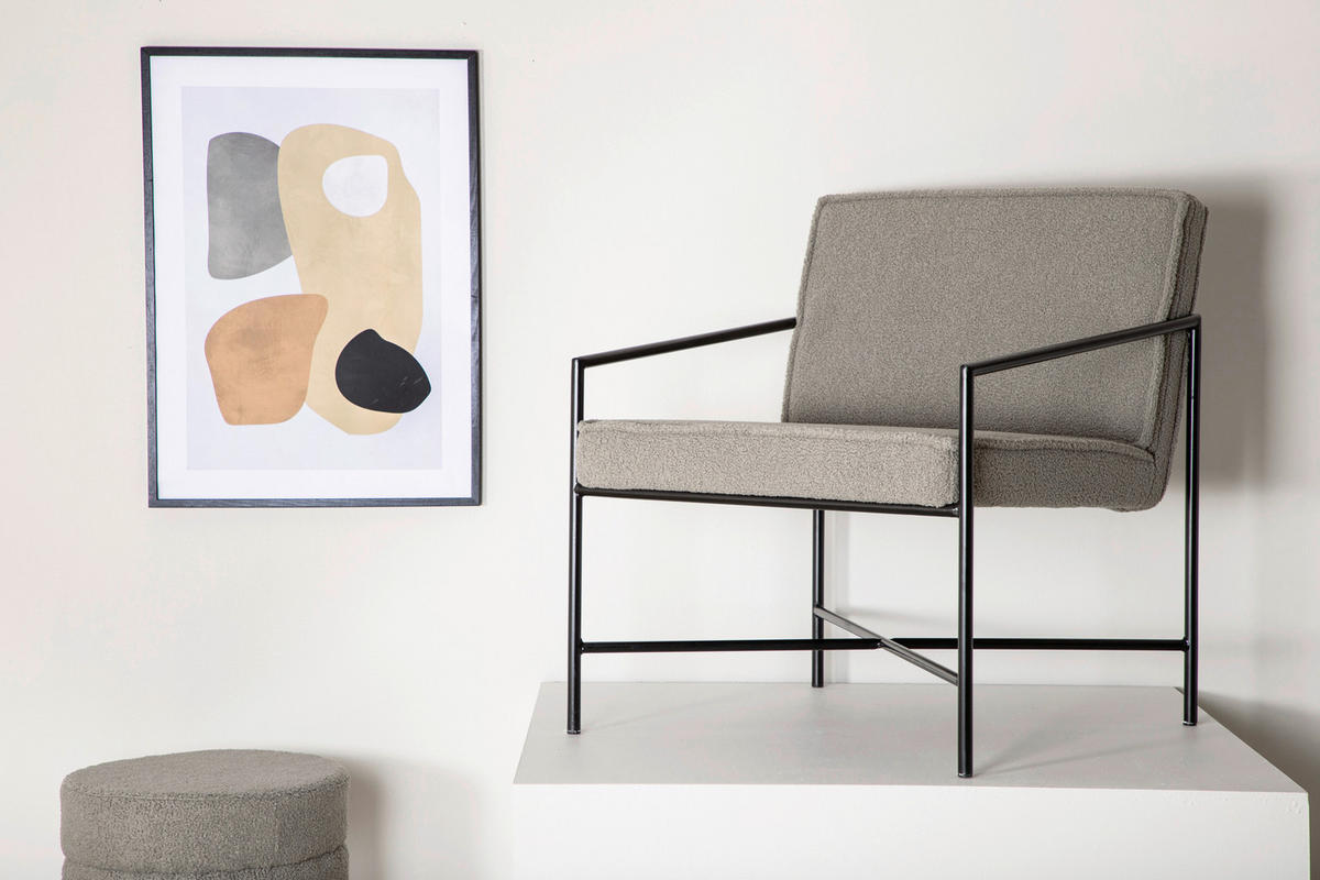 SESSEL in Teddystoff Schwarz, Beige  - Beige/Schwarz, Design, Textil/Metall (66/78/65cm) - Livetastic