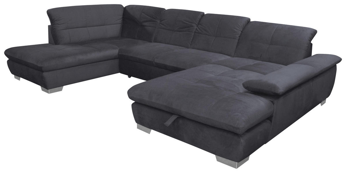 SEDEŽNA GARNITURA, velur temno siva  - barve kroma/temno siva, Design, tekstil (343cm) - Xora