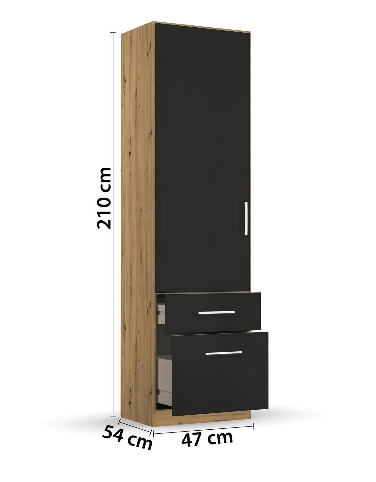 DREHTÜRENSCHRANK 47/210/54 cm 1-türig Eiche Artisan, Grau  - Chromfarben/Eiche Artisan, MODERN, Holzwerkstoff/Kunststoff (47/210/54cm) - Rauch Möbel