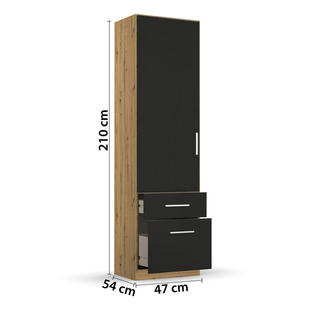 Thumbnail - Rauch Möbel Drehtürenschrank, Eiche Artisan, Grau, Kunststoff, 2 Schubladen, 47x210x54 cm, Blauer Engel, Made in Germany...